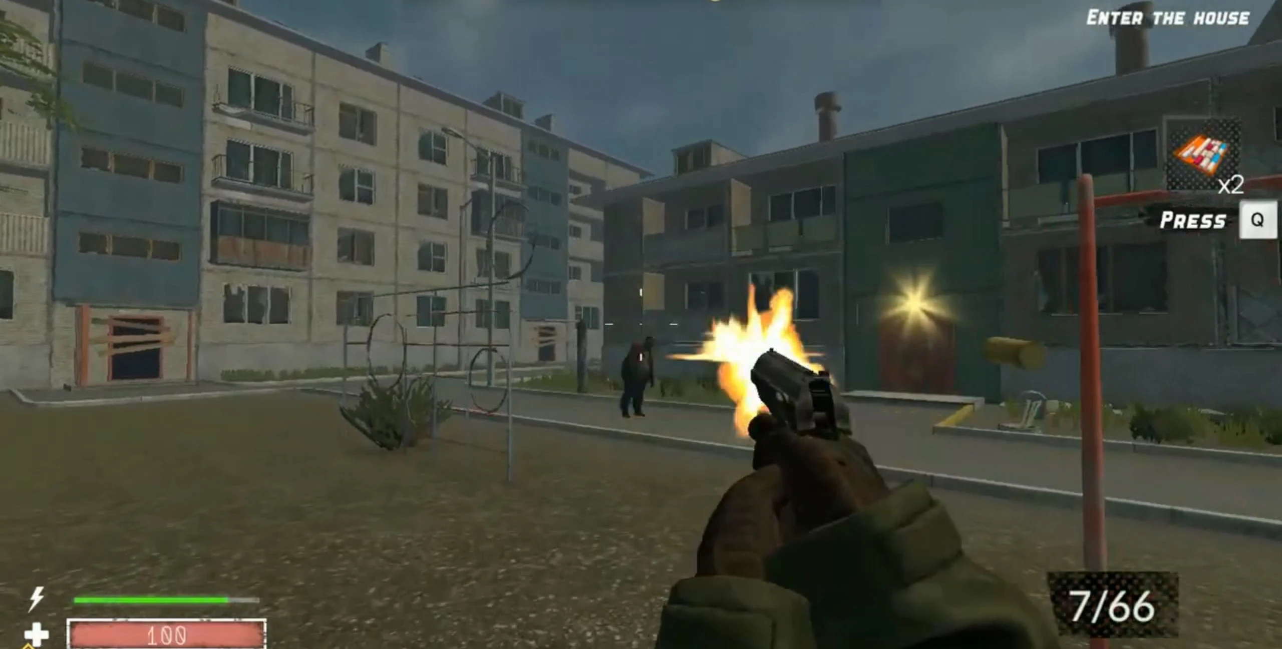 Path of Survivor gameplay screenshot showing zombie combat in a dark room